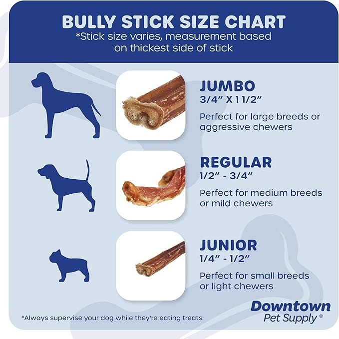 Downtown Pet Supply USA-Made 6", 1 Lb. Jumbo Bully Sticks for Large Dogs - Rawhide Free Dog Chews Long Lasting and Non-Splintering - Single Ingredient, Low Odor Bully Sticks for Medium Dogs