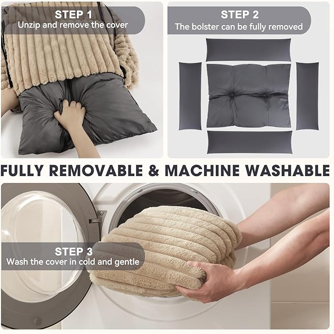 Dog Beds for Small Dogs, Washable Orthopedic Dog Bed with Removable Cover, Rectangle Soft Calming Sleeping Puppy Bed Durable Pet Cuddler with Anti-Slip Bottom, 20"x19"x6" Beige