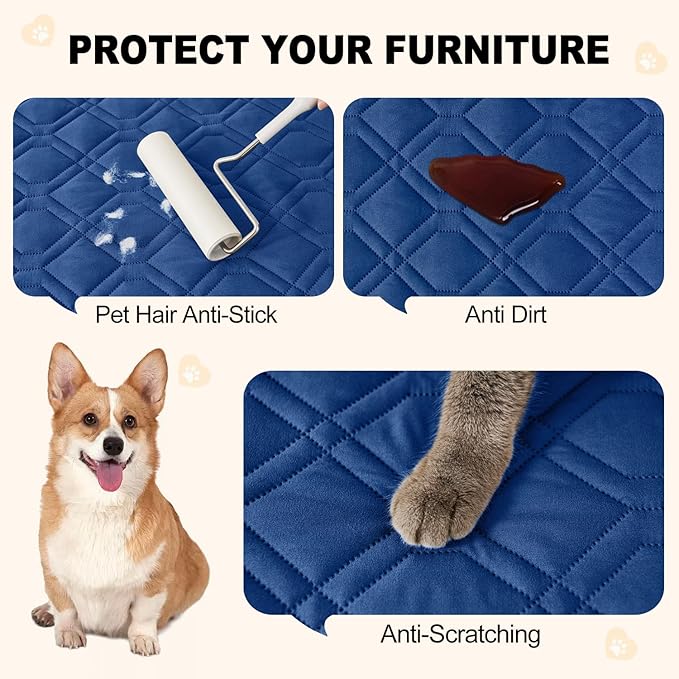 Smiry Waterproof Dog Blanket, 30x53 Inch Soft Pet Bed Cover Reversible, Washable Sofa Couch Furniture Protector for Small Medium Large Dog Puppy Cat, Navy/Blue