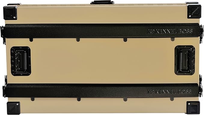 Heavy Duty Fully Collapsible Powder-Coated Aluminum Dog Crate - Medium-Long (Tan)