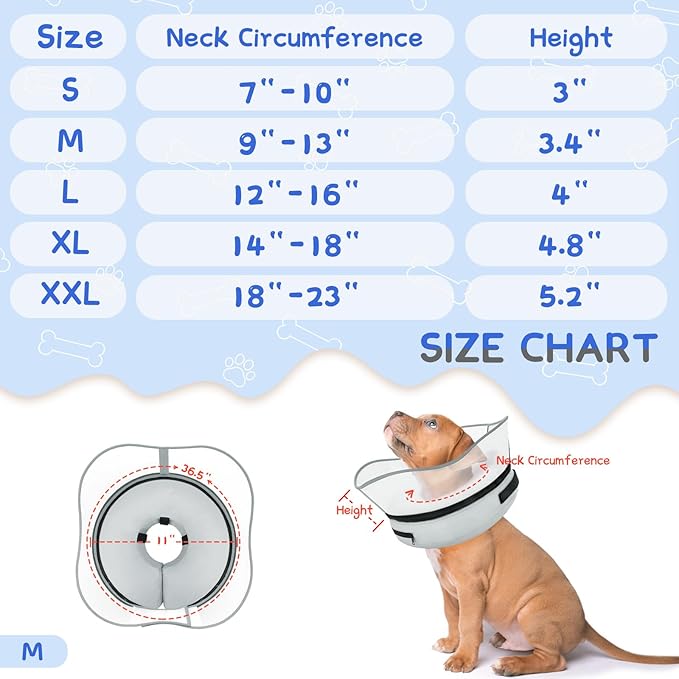 Supet Raised Inflatable Dog Cone Collar to Stop Licking, Soft Dog Cone Alternative After Surgery, Pet Neck Donut Collar for Small Medium Large Dogs