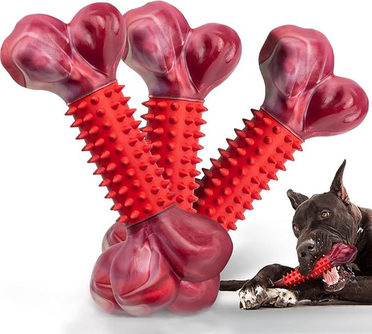 Apasiri 3-Pack Tough Dog Chew Toys for Aggressive Chewers, Beef-Flavored Dog Bones for Large Breed, 8" Nylon & Rubber Chew Toys Long-Lasting Play
