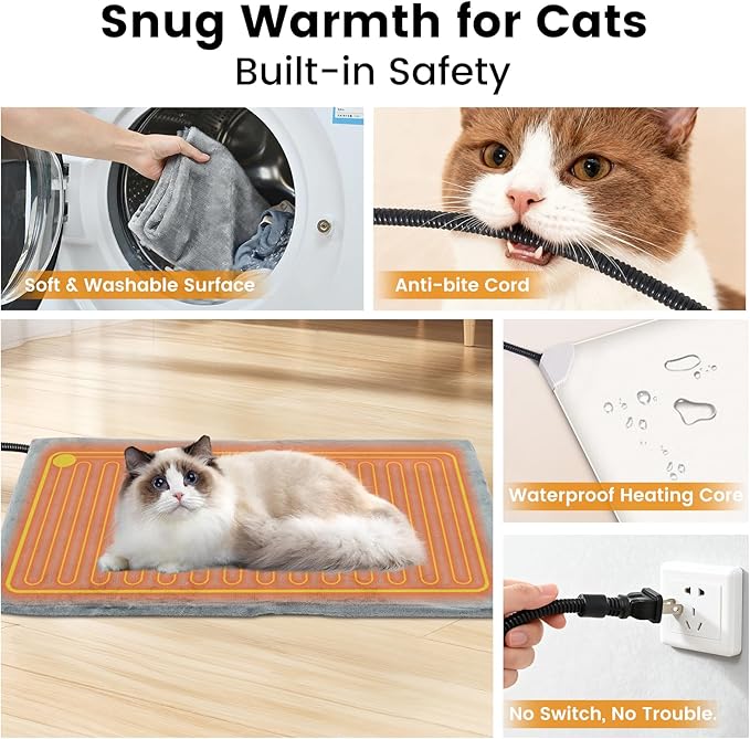 Heated Cat House for Outside in Winter, Weatherproof & Insulated Large Cat Shelter with Heated Cat Bed and 2 Safe Escape Doors for Multiple Stray/Feral Cats(Wood-Grain, 27.6"x19.3"x21.3")