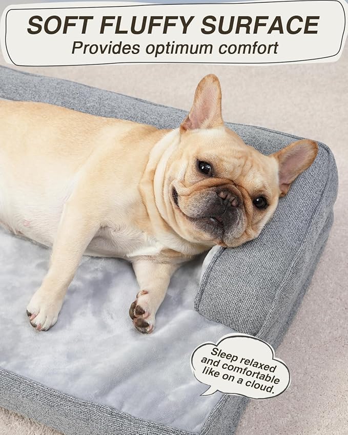 KSIIA Washable Dog Bed Medium Size Dog U-Shaped Bolster Pet Couch with Removable Waterproof Cover, Non-Slip Bottom and Egg-Crate Orthopedic Foam Pet Bed, 35 x 22 Inch, Gray