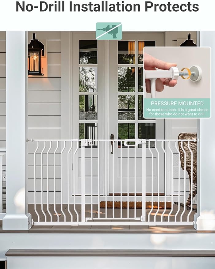 Mom's Choice GROWNSY Baby Gate, 57"-62" Auto-Close Dog Gate for Stairs & Doorways, Pressure-Mounted Easy Install Baby Gate - No Drill, Walk Through, Safe & Durable