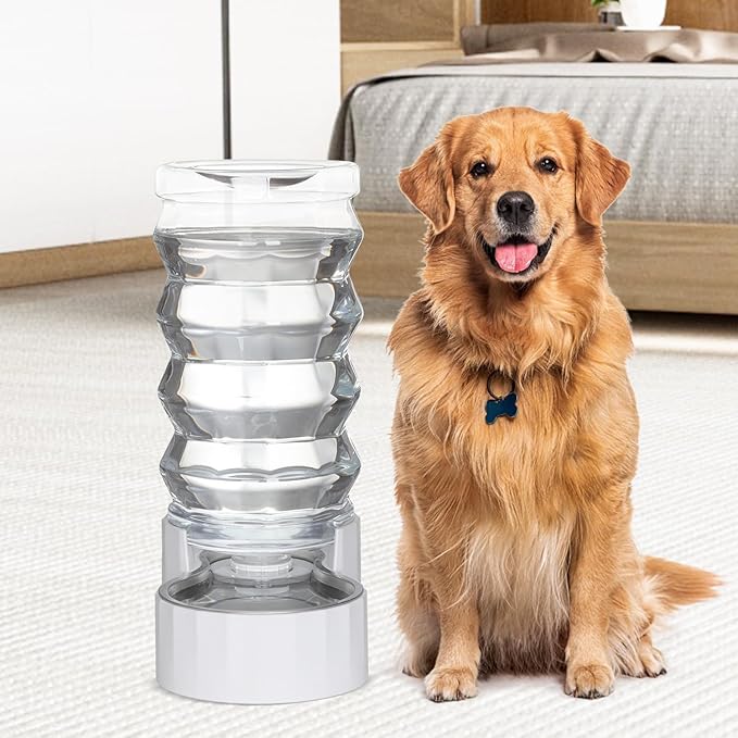 Sfozstra Automatic Pet Water Dispenser: 9L Lagre Dogs Stainless Steel Gravity Feeder - Convenient Drinking Water Dispenser Designed for Dogs and Cats (White, 9L)