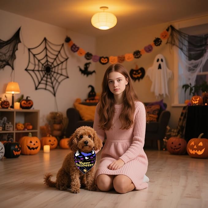 7 Pcs Holiday Dog Bandanas for Small Dogs Cats Stitching Edge Holiday Dog Bandana Halloween Puppy Scarves Grooming S