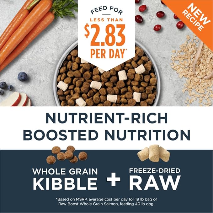 Instinct Raw Boost, Natural Dry Dog Food with Freeze Dried Pieces, High Protein, Whole Grain Recipe - Real Salmon & Brown Rice, 19 lb. Bag