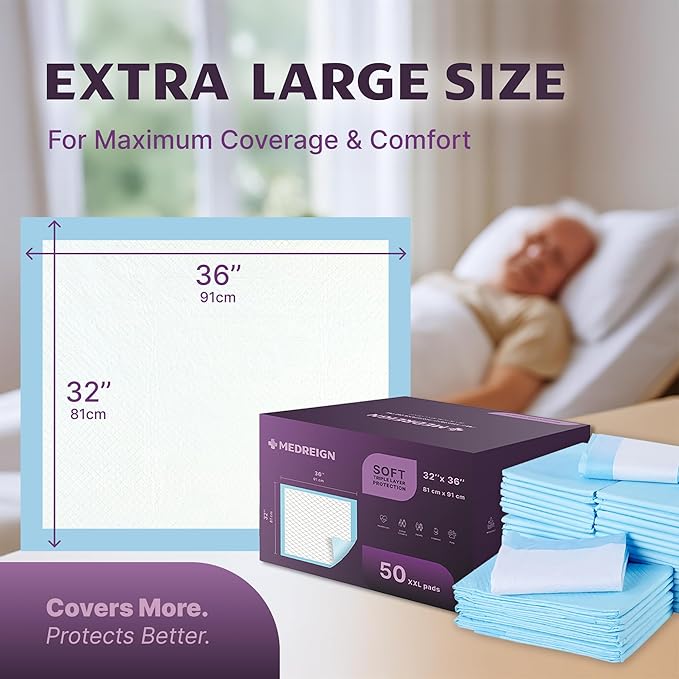 Incontinence Bed Pads 32x36, 50 Count Disposable Underpads, Ultra Absorbent Waterproof Chux, Extra Large Disposable Bed Pads for Adults, Kids & Pets