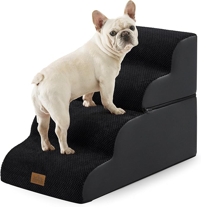 Wide Dog Stairs for Small Dogs 19.7" H, Detached Dog Step for Puppy or Older Cat, Ramp for Bed, Sofa, Couch or Chair, Ladder with High Density Foam, 17.7x28.3x19.7 inch, 4 Step, Black