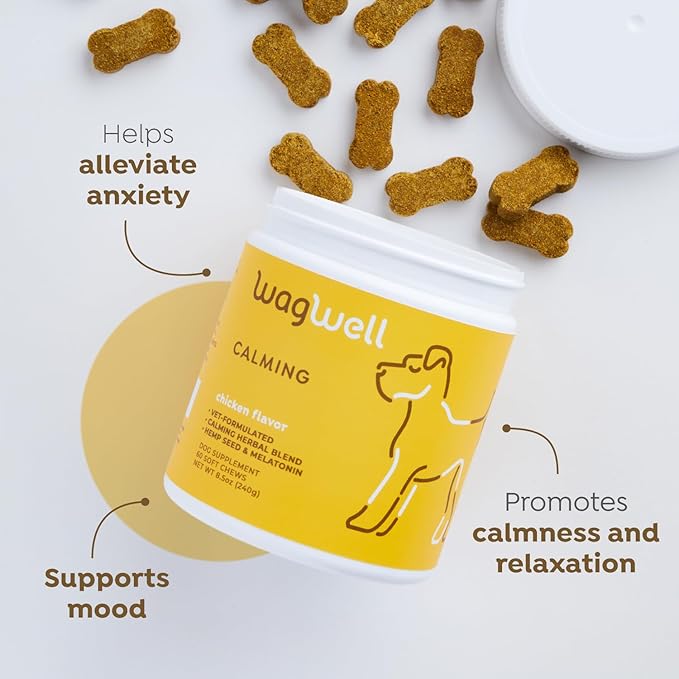 WagWell Ahiflower Omega Oil Dog Chews & Calming Chews Bundle - Skin, Coat, Hip and Joint Supplement for Dogs - Anxiety Relief