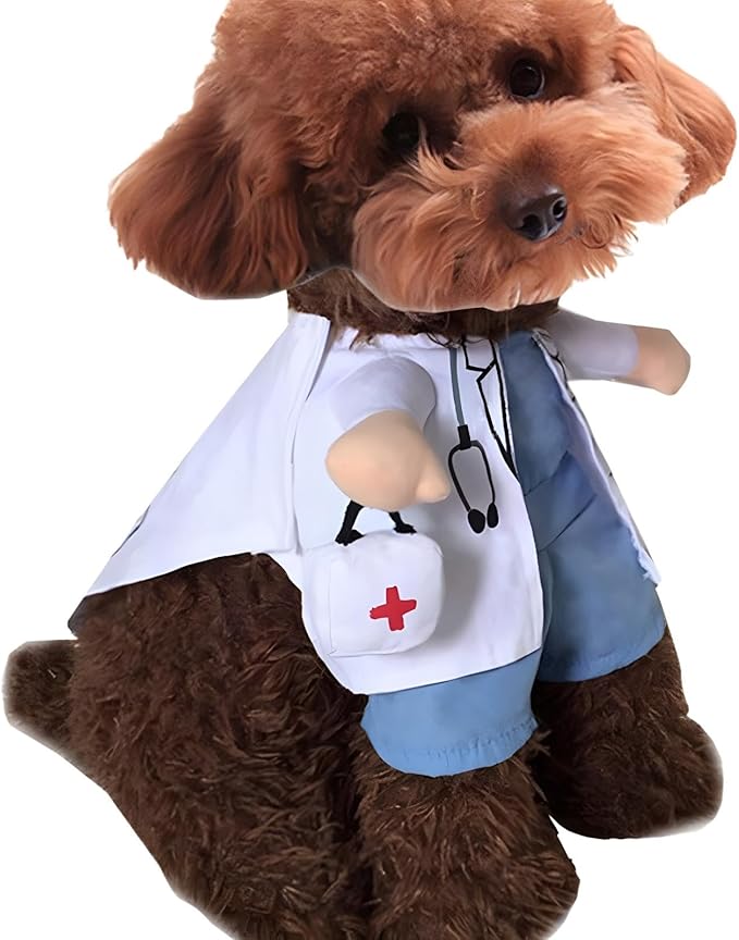 NACOCO Dog Cat Doctor Costume Pet Doctor Clothing Halloween Jeans Outfit Apparel (XS)