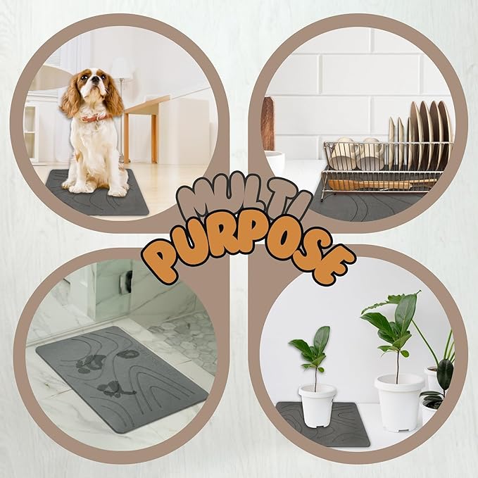 Stone Drying Dog Mat with Diatomaceous Earth – Anti-Slip, Fast Drying, Ideal for Messy Drinkers and Water Spills.