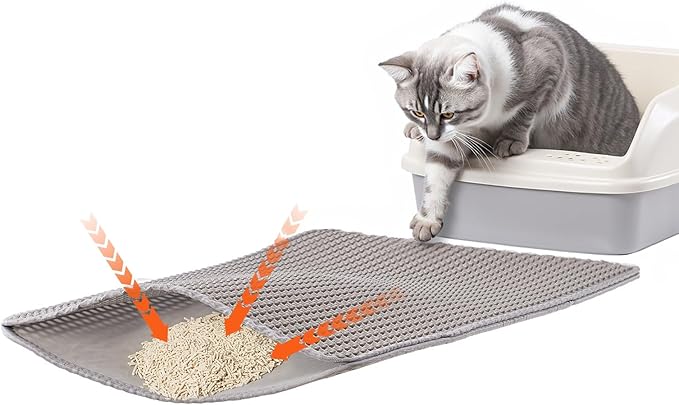 VEVOR Cat Litter Mat, 24 x 15 in, Double-Layer Litter Box Mat, Non-Slip & Urine-Proof Litter-Trapping Mats for Indoor Cats, Honeycomb Design, Soft on Paws, Washable Large Kitty Mats for Floor