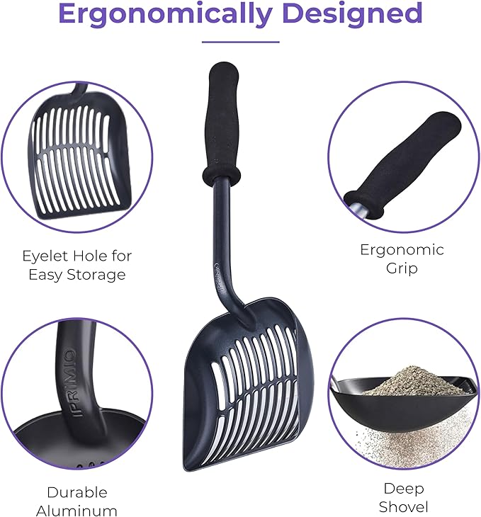 iPrimio Monster Cat Litter Scooper with 17 Inch Long Handle and Soft Grip - Sturdy Extra Large Deep Shovel Scoop - Cat Litter Scoop for Sore Hands - Kitty Litter Box Accessory