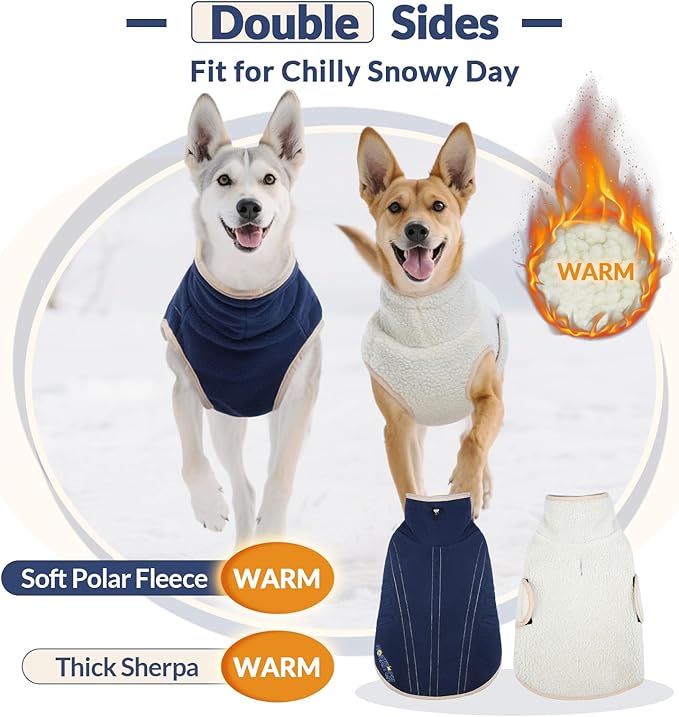 ROZKITCH Reversible Dog Fleece Vest with Harness Hole Super Warm Fleece Sherpa Sweater with Embroidery, Adjustable Double-Sided Plush Sweatshirt for Giant Breeds DarkBlue 5XL