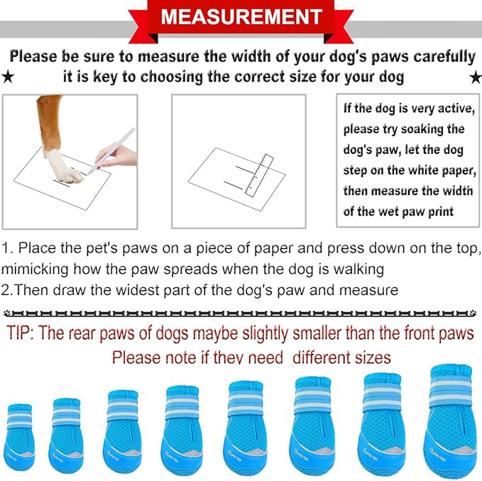 QUMY 4PCS Dog Boots for Large Dogs, Medium Dog Shoes & Paw Protectors for Hot Pavement, Summer Heat Protection, Mesh Breathable Nonslip Dog Booties for Hardfloors, Walking Running Hiking Blue Size 4