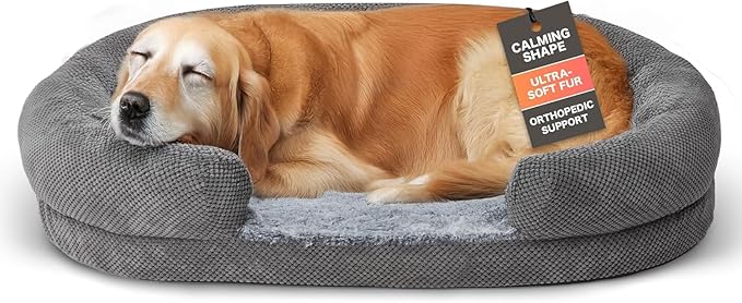 Orthopedic Dog Bed for Medium Dogs, 35" Oval Couch Bed with Sides and Soft Egg Crate Foam, Calming Washable Pet Bed with Anti-Slip Bottom, Durable Cuddler for Sleeping, Grey (35")