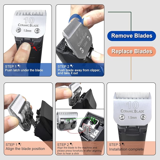 Detachable Pet Dog Grooming Clipper Ceramic Blades,Compatible with Size 3-3/4FC Cut Length 1/2"(13mm),Compatible with Oster A5,Wahl KM10 Series Clippers