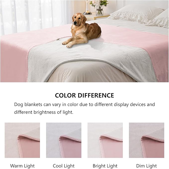 Waterproof Blanket for Bed Protection, Washable Dog Blankets for Couch, Soft Reversible Pet Throw Furniture Protector Cover for Sofa-82"x108",Pink+Cream