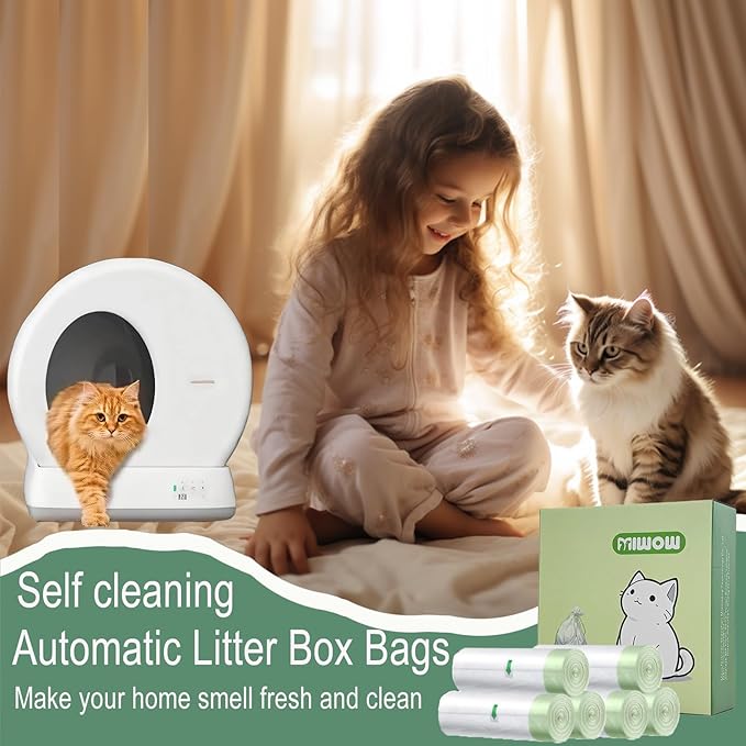 120 Count Miwow Cat Liner for Automatic Litter Box, Litter Box Liner Replacement Waste Bags, Thickened Leak-Proof & Odor-Proof Design, Compatible for Meowant and More Automatic Litter Box (6 Rolls)