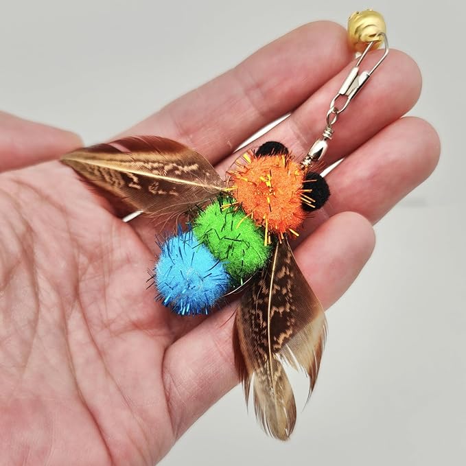 Interactive Cat Toys - 10 PCS Cat Retractable Wand Toy and Feather Toys Refills, Enrichment Toys for Indoor Cats,Kitty Toys on a Stick,Kitten Toy Small Feather Insects