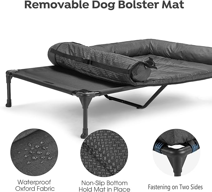 Veehoo Cooling Elevated Dog Bed Add Removable Waterproof Bolster Cushion Mat, Raised Pet Cot with Breathable Teslin Mesh, No-Slip Feet, Dog Sofa Bed for Indoor Outdoor, XLarge, Black CWC2331B