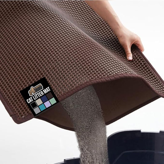 GORILLA GRIP Honeycomb Cat Litter Box Mat, 35x24 Two Layer Trapping Waste Mats, Soft On Paws, Litter Box Supplies and Essentials for Indoor Cats, Traps Excess, Water Resistant for Floors, Brown