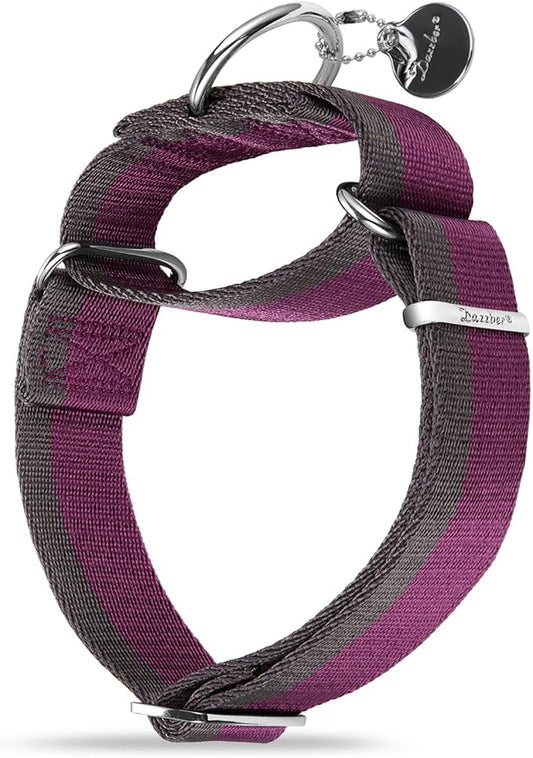 Martingale Collar 1.5 Inch Wide 1200D Extra Strong Nylon Dog Collar, No Pull Heavy Duty Dog Collar with 2-Color Stripe for Medium to XLarge Dogs (Large, 1 1/2 Inch Wide, Purplish Red &Grey)