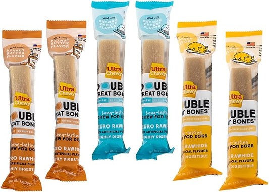 Ultra Chewy Peanut Butter, Chicken, Bacon and Cheese Flavors: Long-Lasting Treats Made in USA for Large and Small Breeds, Highly Digestible, for Aggressive Chewers (Favorite Flavors, 6 Count)