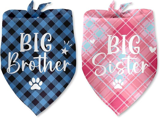 2 Pack Big Brother Big Sister Bandana for Dog Gender Reveal Dog Bandana Pregnancy Announcement Photo Prop Pet Scarf Accessories for Small Medium Large Dog