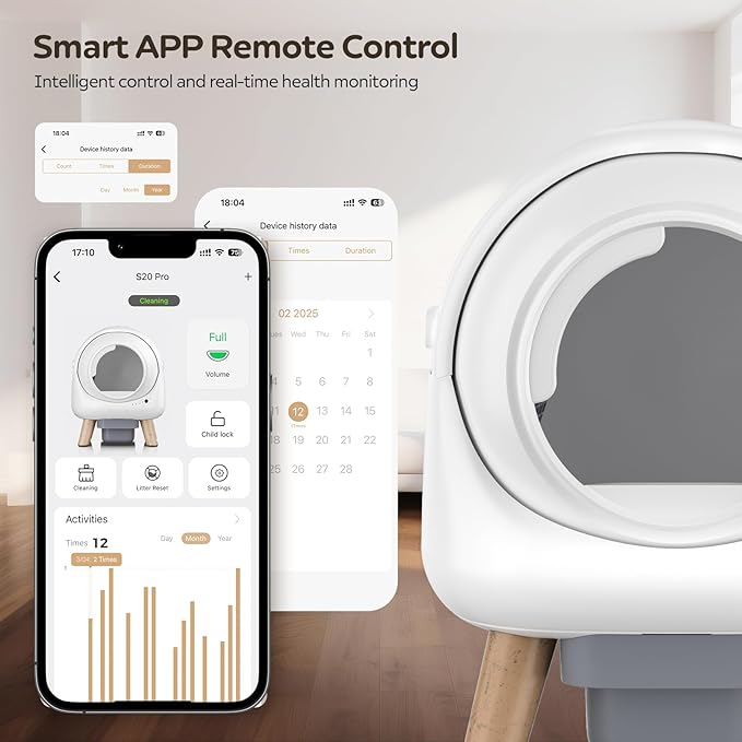 Self Cleaning Litter Box,Automatic Cat Litter Box for Multiple Cats,Robot with APP Control,Dual Safety Protection,Odor-Free Waste Disposal Includes Trash Bags,WhiteKT