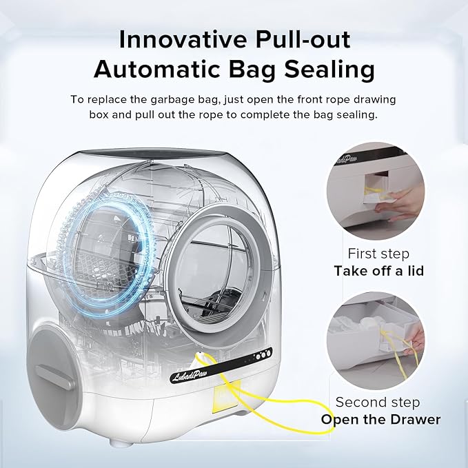 Self Cleaning Cat Litter Box, Smart Automatic Cat Litter Box with Double Odor Removal, 90L Large Capacity/APP Control/Anti-Pinch for Multiple Cats