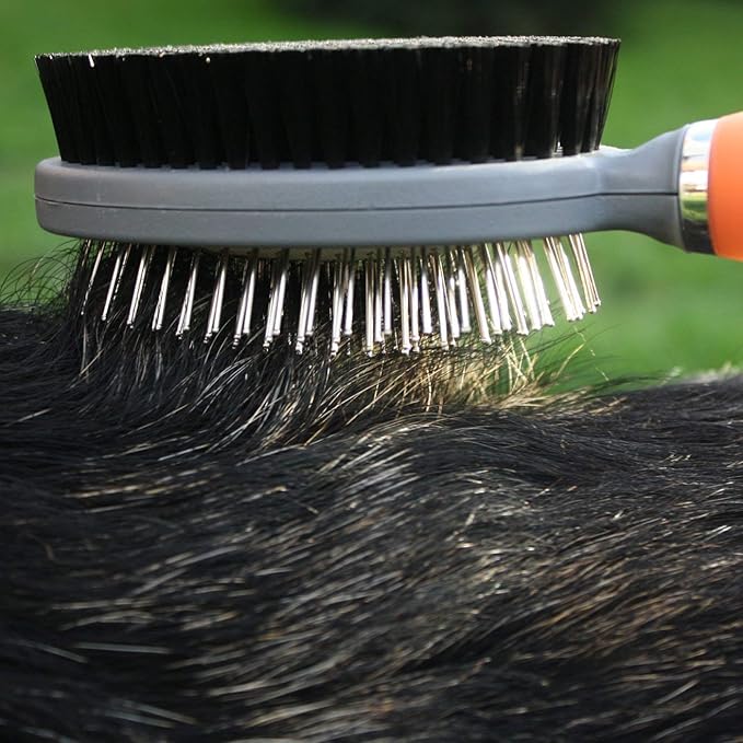 GoPets Pet Grooming Kit Bundle With 2 Sided Pin and Bristle Comb + Professional Self-Cleaning Slicker Brush for Dogs and Cats