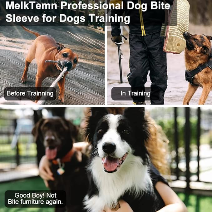 Dog Bite Training Set Dog Bite Sleeve Arm with Whip Agitation Stick, Professional Dogs Agility Training Equipment Protection for Biting, Dog Bite Pillow Tug Toy, Interactive K9 Pitbull German Shepherd