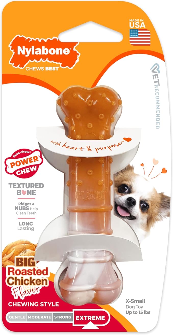 Nylabone Limited Edition 70th Birthday Textured Bone Power Chew Toy for Dogs, Durable & Tough Dog Toys for Aggressive Chewers, Roasted Chicken Flavor, X-Small Dogs - Up to 15 lbs (1 Count)