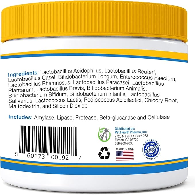 Probiotics for Dogs and Cats - Max-Strength with15 Strains Pre &Probiotics Digestive Health, Increase & Maintain Proper Gut Flora(Made in USA) 7.4 Oz (6 Billion CFU Per Scoop)