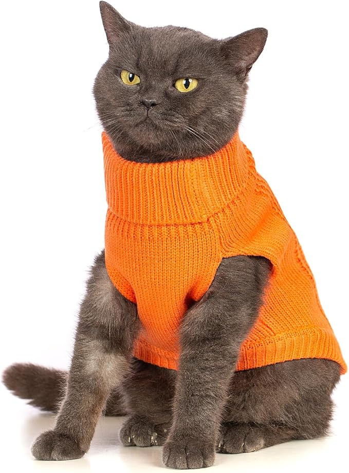 Stretchy Cat Sweater - 17 Colors & 6 Sizes | Snug Winter-Ready Knit for Boy/Girl Cats & Kittens(Orange, Medium)