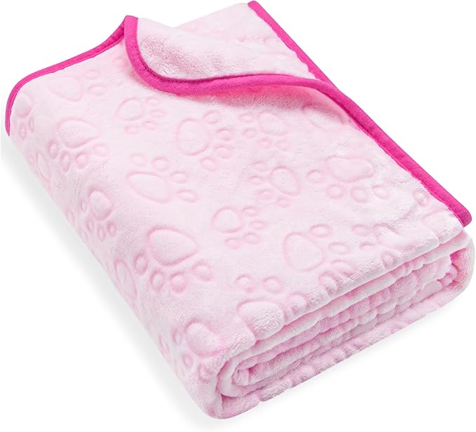 Stuffed Premium Soft Dog Blanket, with Flannel Grey Cute Paw Print, Cat Blanket Puppy Supplies Dog Products Stuff Essentials(Pink 32x40 inches)
