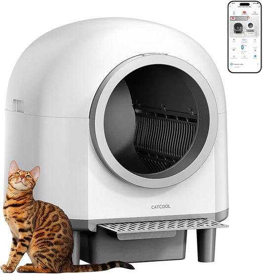 Automatic Cat Litter Box Self Cleaning,Smart Litter Box with 10 Safety Sensor Radars,100L Electric Cat Litter Boxes with Stairs for Multiple Cats,APP-Control,Advanced Odor Control OMCPET (White)