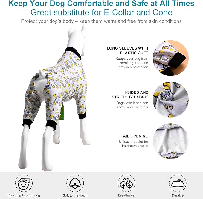 LovinPet Big Dogs Pajamas Clothes, Sleepytime Elephants Print, Post Surgery Dog Shirt, Wound Care Large Dog Onesies, Lightweight Pullover, Full Coverage Large Breed Dog Pjs, Medium