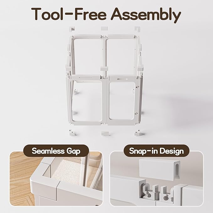 Jalove 30" H Clear Dog Playpen Acrylic Puppy Playpen Indoor, 8 PCS Easy Assemble Cat Rabbit Ferret Pet Play Pen, Plastic Dog Fence Crate Kennel Whelping Cage Enclosure for Small & Medium Dogs, White