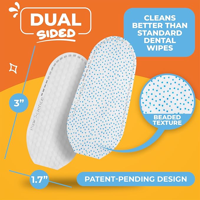 Dog & Cat Teeth Cleaning Wipes - Dental Finger Wipes for Cats & Dogs - Pet Toothbrush & Tooth Brushing Kit - Effective Teeth Cleaner (Unscented)