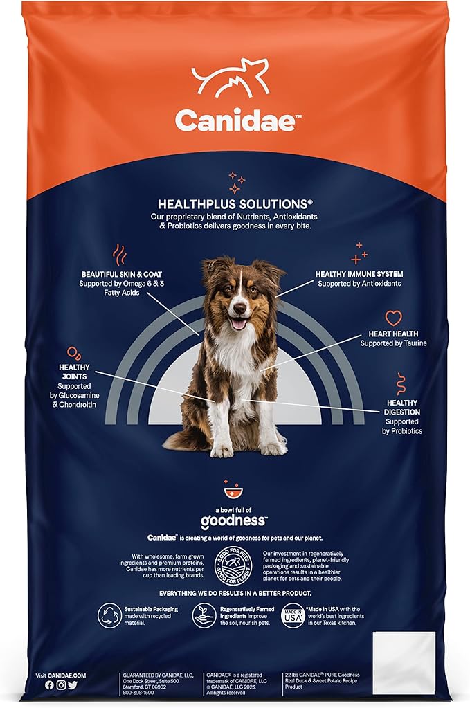 Canidae Pure Limited Ingredient Premium Adult Dry Dog Food, Real Duck & Sweet Potato Recipe, 22 lbs, Grain Free