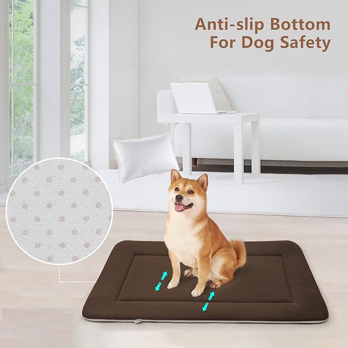 Magic Dog Large Dog Bed - Soft Crate Pad, 42 Inch Machine Washable Pet Bed Kennel Pad with Non-Slip Bottom, Dark Coffee