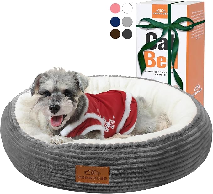 23in Round Cat Dog Bed for Large Medium Small Dogs Cats, Machine Washable Sleeping Sofa, Non-Slip Bottom Breathable Soft Calming Pet Cuddler for Indoor/Outdoor/Car/Cage, Dark Grey