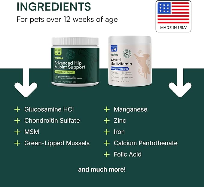 Wuffes Hip and Joint Supplement for Large Breeds and 23-in-1 Multivitamin Bundle