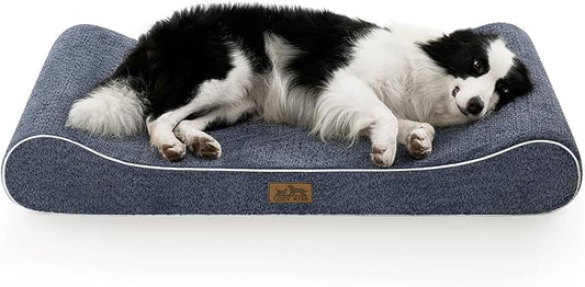 Orthopedic Dog Bed for Large Dogs up to 90 lbs - Removable Washable Cover with Waterproof Lining & Non-Skid Bottom, Cotton-Polyester Blend Boat-Shaped Lounger Mattress, L(45x30x6in), Blue