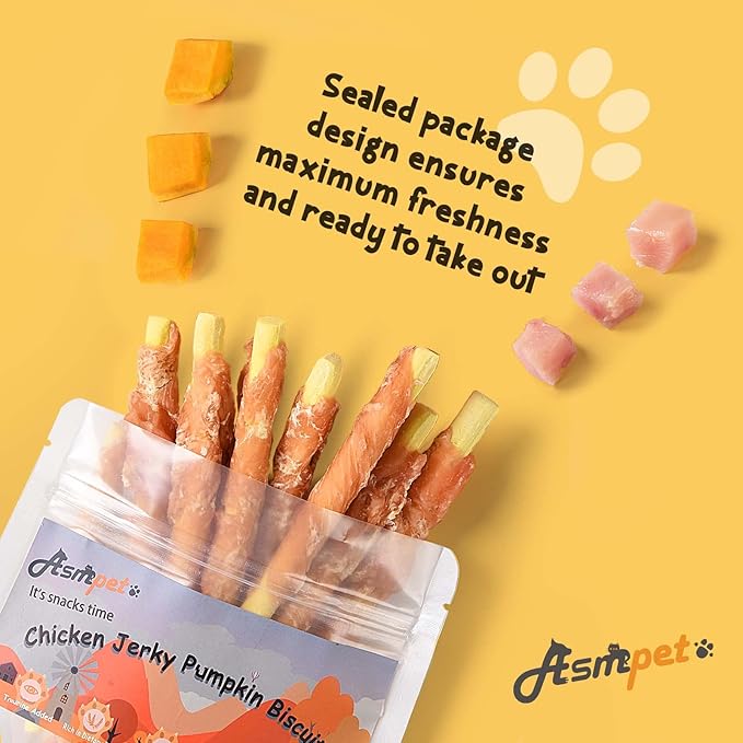 ASMPET Dog Treats Chews, Chicken Wrapped Pumpkin Biscuits, Soft Chewy Dog Snacks 10.6 oz