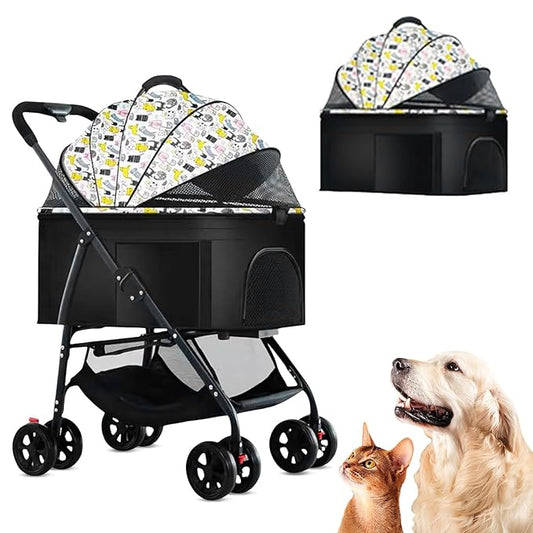 3 in 1 Dog Strollers 4 Wheels Folding Pet Stroller with Detachable Carrier Multifunction Portable Dogs Travel Carriers for Medium Small Puppy Kittens